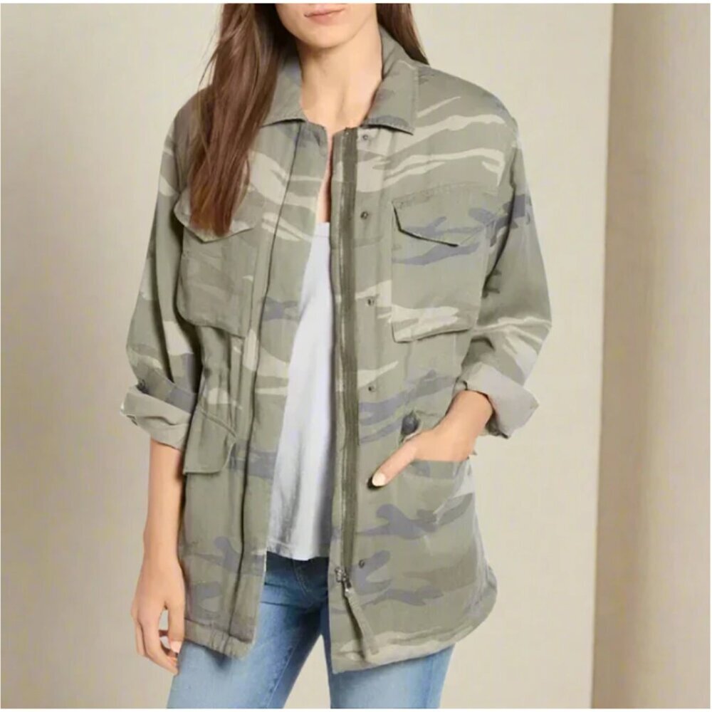 Rails Utility Jacket Womens Medium Camo Drawstring Lined Tencel Linen Pockets